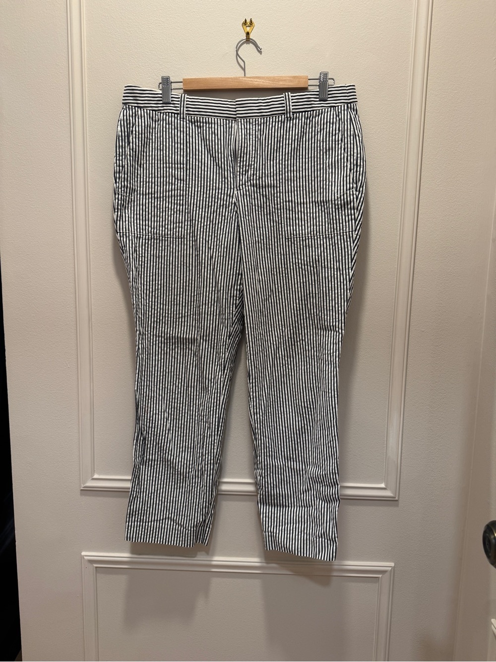 J. Crew Navy and White Striped Seersucker Pants
